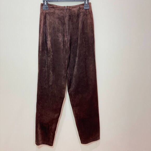 VTG Ann Taylor Chocolate Brown Suede Leather High Rise Pants Womens 2 Old Money - Picture 4 of 12